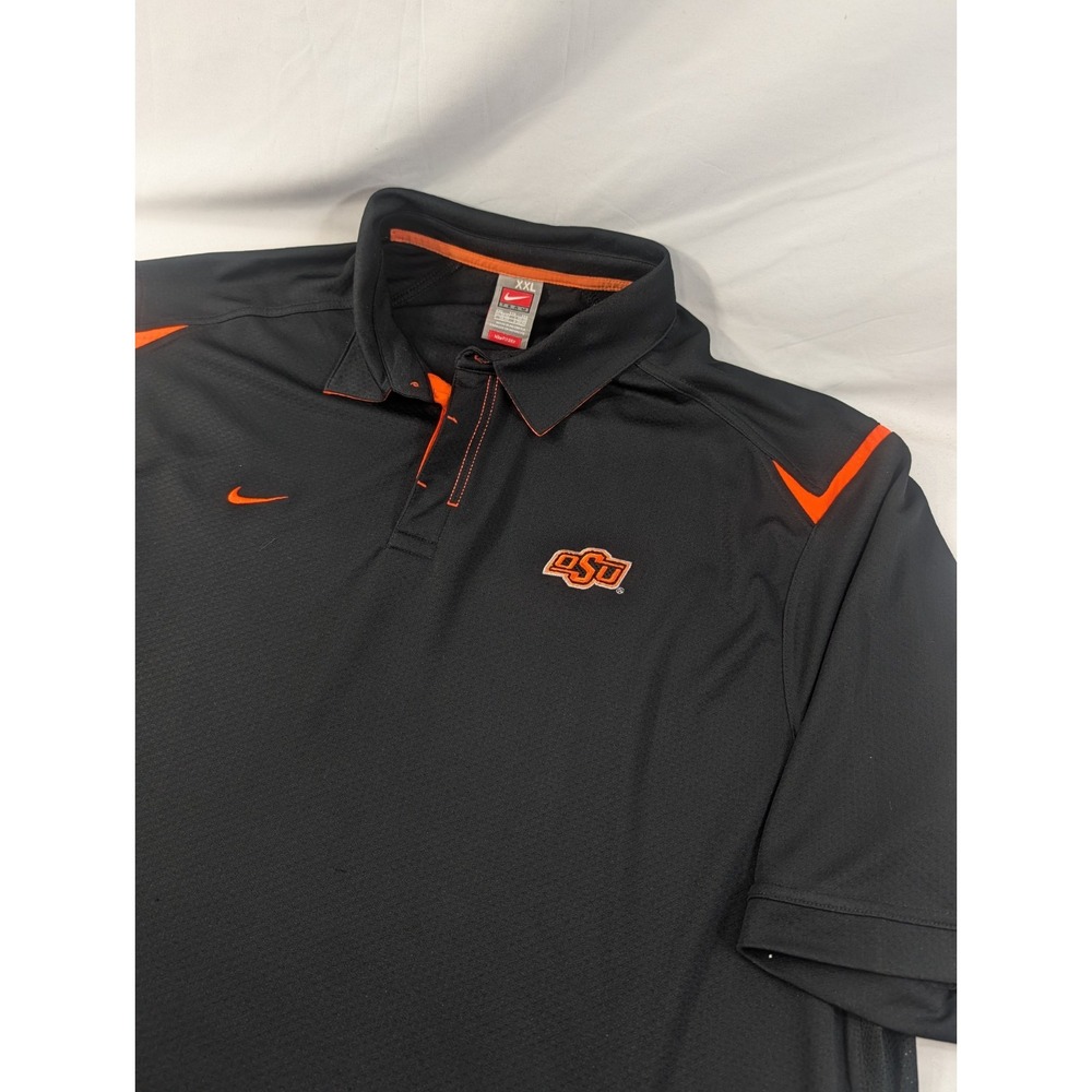 Nike OSU Oklahoma State Mens Polo Black 2XL Short Sleeve Team Fit Dry VTG Y2K